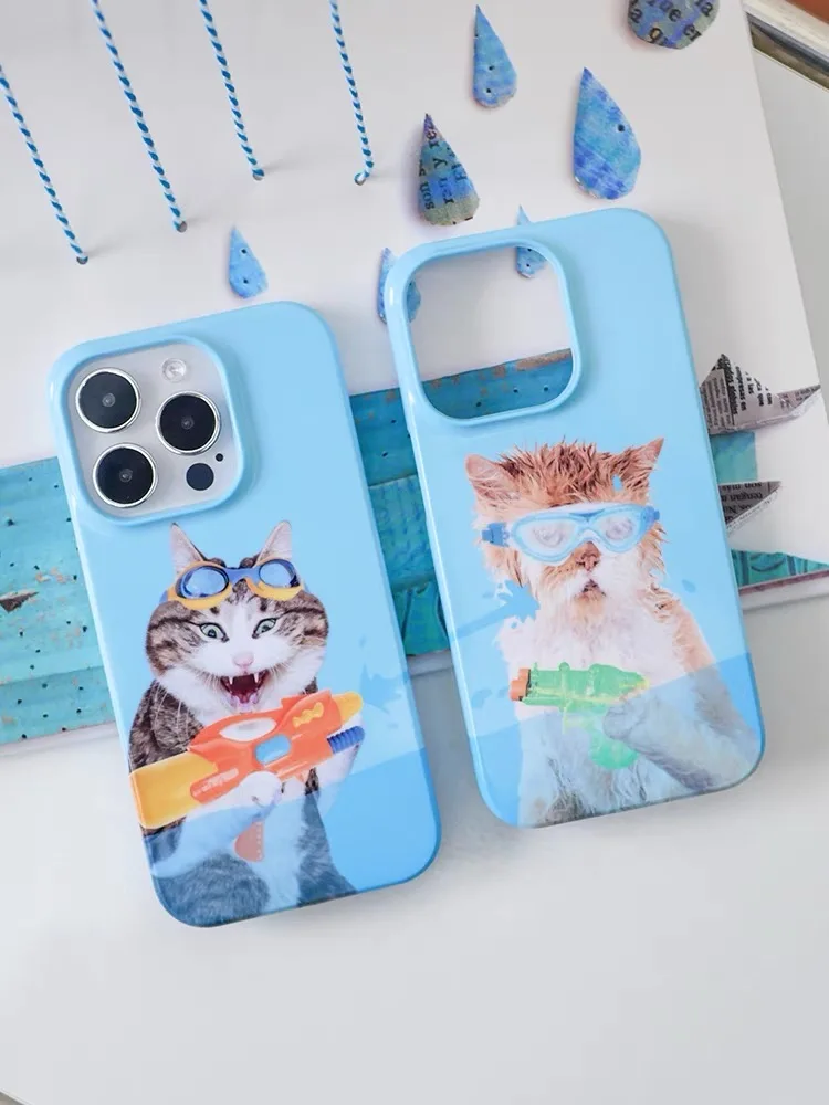 Swimming Pool Couple Cats Case for IPhone 15 Pro 15 14 13 Pro Max 12 Mini 11 Pro Plus 7 8 X XS XR Protective Hard PC CoverSummer