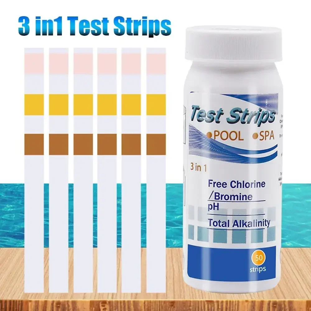 50pcs 3 in1 Swimming Pool Test Paper Residual Chlorine PH Value Alkalinity Hardness Test Strip Tub Water Measure Device&Lancets