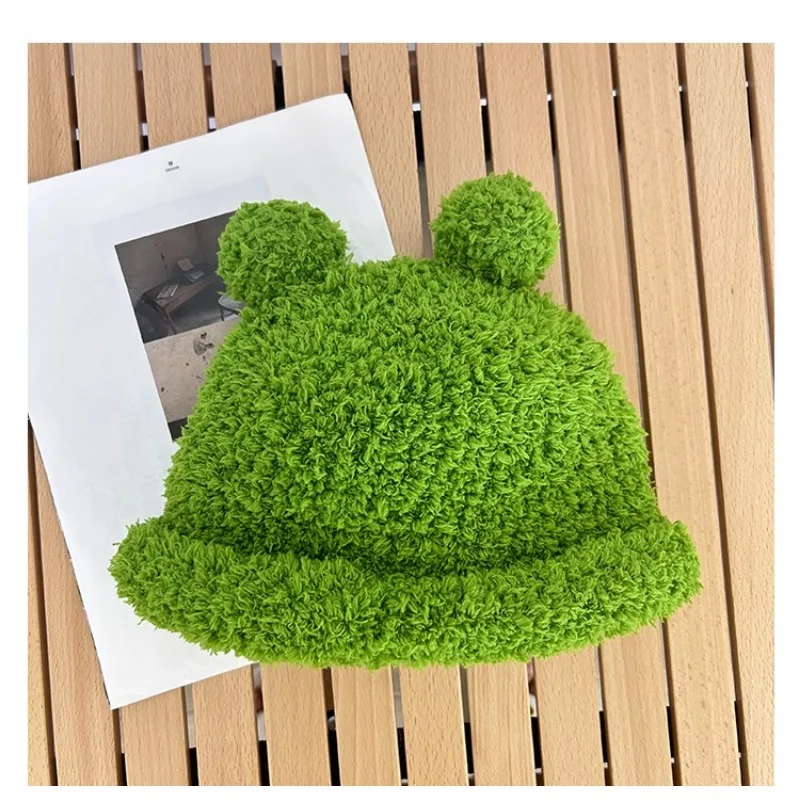 Japanese Cute Big Eyes Frog Hats for Men and Women Autumn and Winter Warm Ear Protection Cartoon Funny Knitted Green Beanies