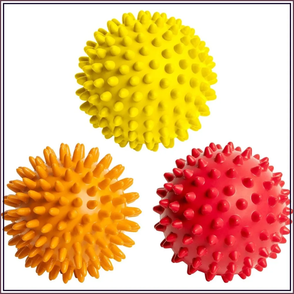 

Spiky Massage Balls for Feet, Back, Hands, Muscles - Firm, Medium and Soft Spiked Massager Rollers for Plantar Fasciitis, Exercise, Physical Therapy, 3-inch