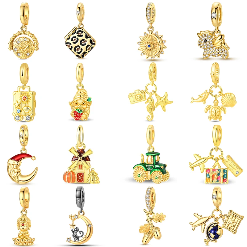 925 Sterling Silver Golden Harvest Farm Urban Architecture Charms Pendants For Women Fit Original Bracelet DIY Jewelry Gifts