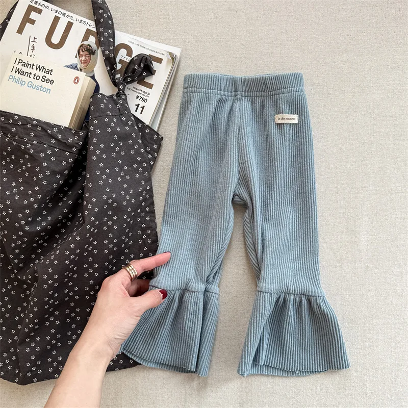 2025 Girls' Autumn Clothing Korean Style Leggings Children's Bell-Bottom Pants Fashionable and Unique Pants