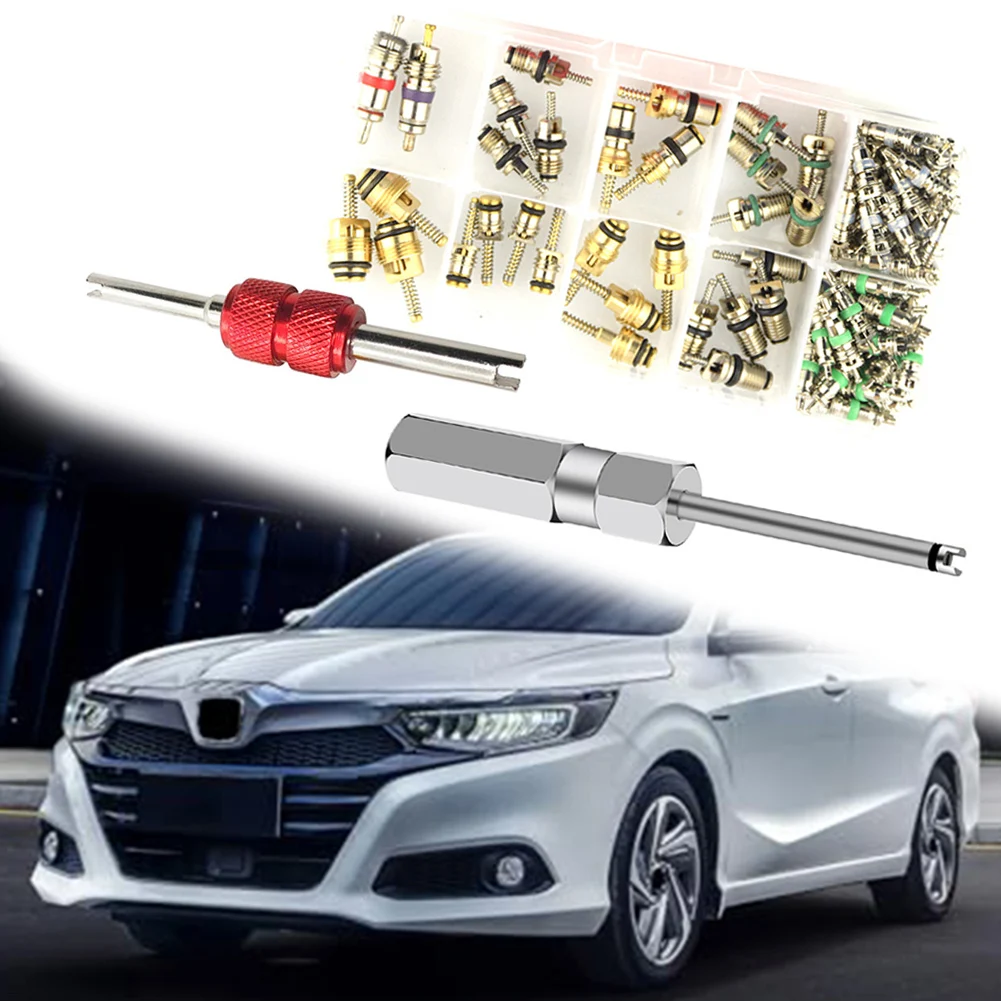 

102Pcs Car AC R12 R134a Tire Valve Stem Cores Repair Kit with Remover Installer Tools for Automotive Cooling Service