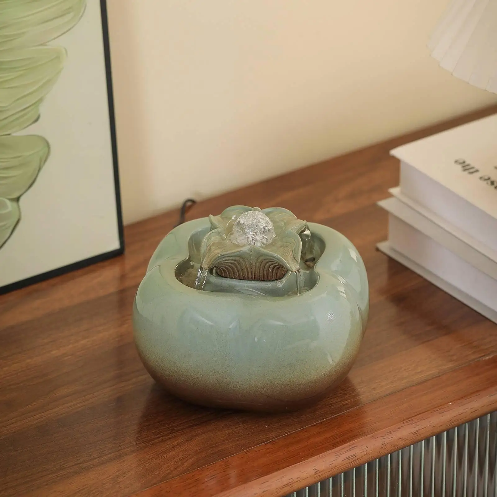 Feng Shui Water Feature Good Luck Charm Ceramic Tabletop Water Feature Desktop Ornament for Office, Living Room