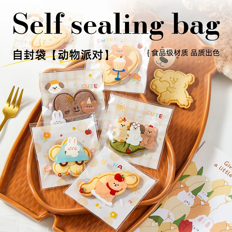 100pcs New Cute Five in One Plastic Self-adhesive Candy Cookies Biscuits Packaging Bags Wedding Gift Packing Decorations