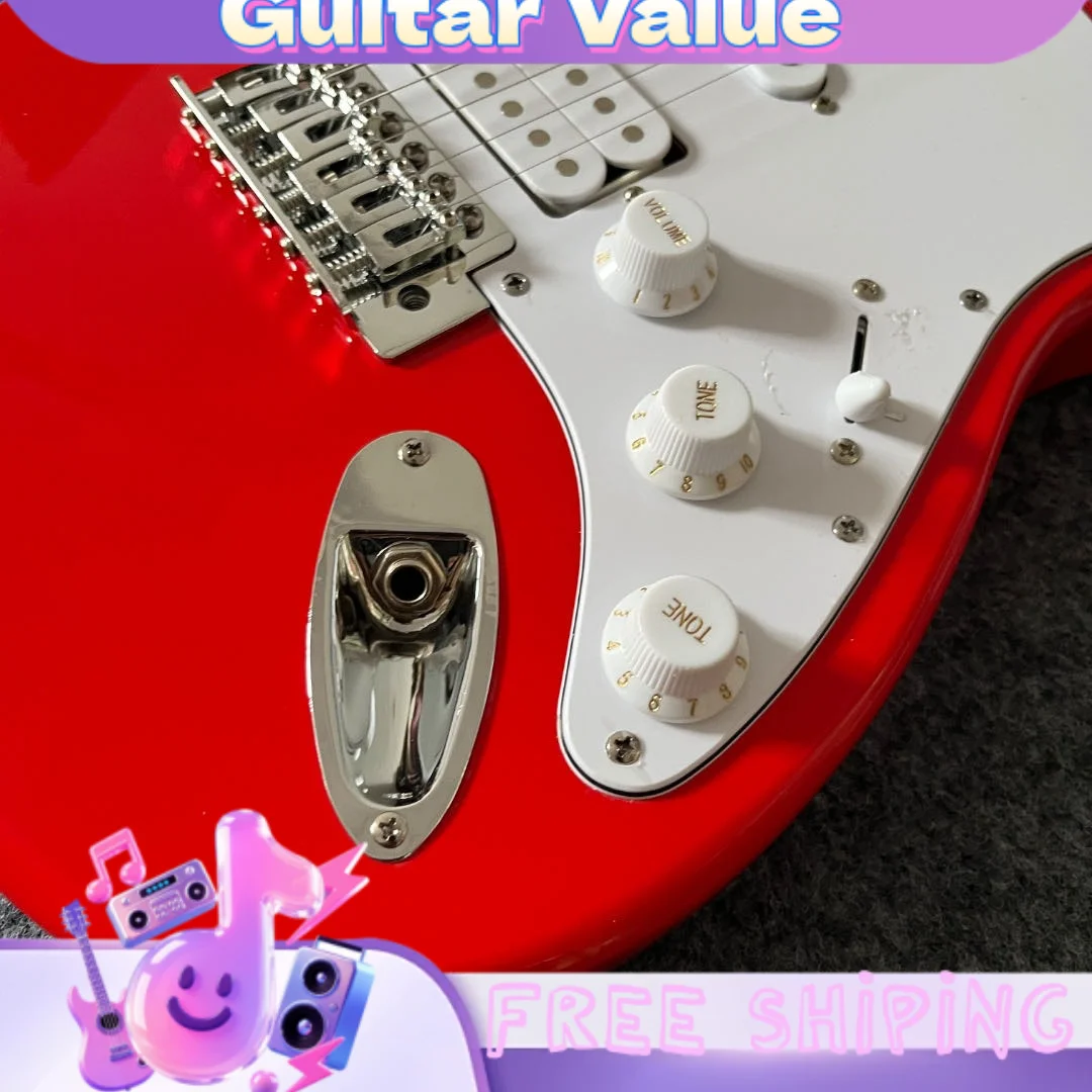 Red Electric Guitar SSH Pickups Paulownia Body Maple Fretboard Large Pickguard Tremolo Family Singing Playing STQ Style