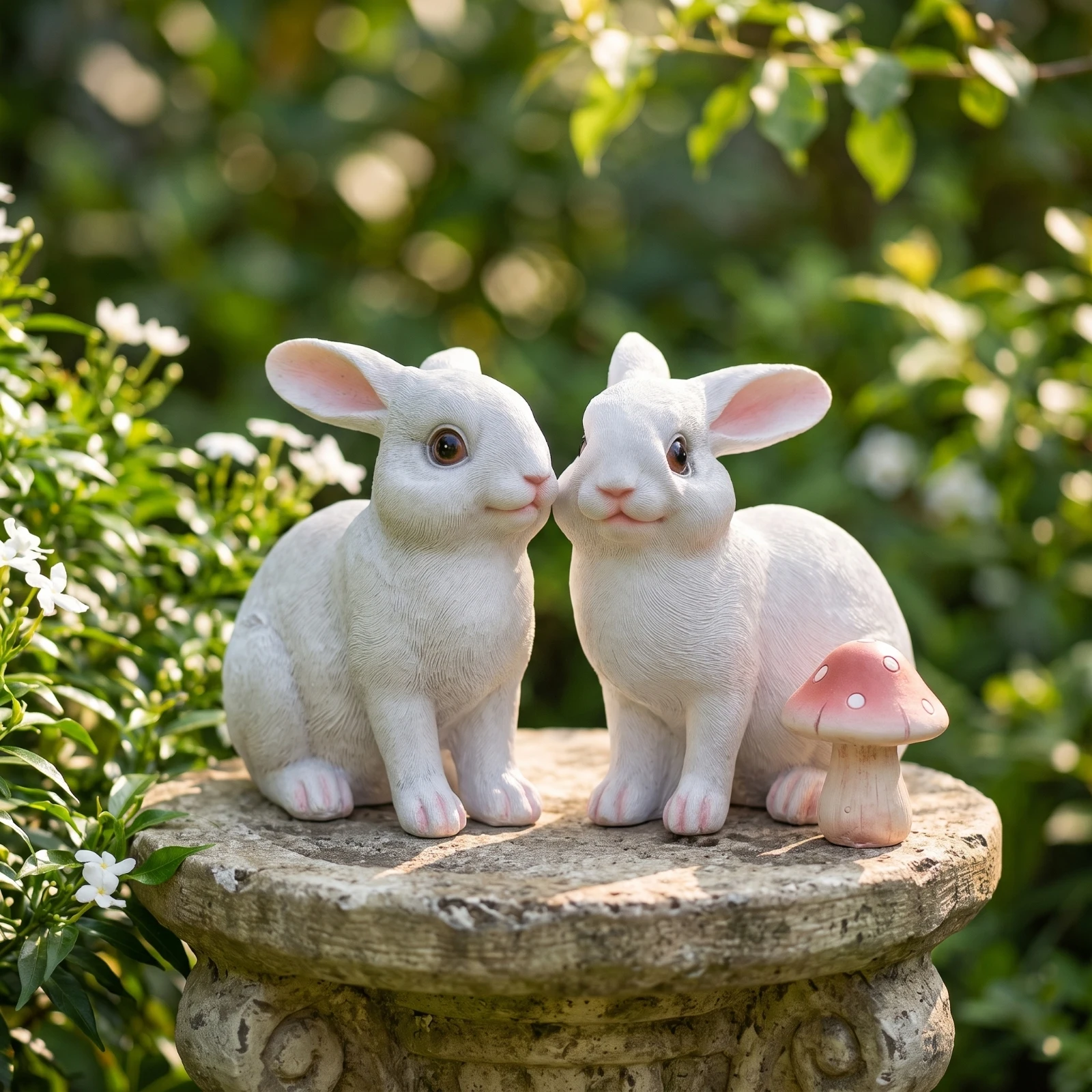Rabbit Figurines White Bunny Figurines Rabbit Ornaments Resin Sculptures Textured for Gardeners, Patio, Home Decor