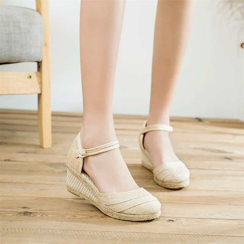 Wedges Woman Summer 2023 Espadrilles Heeled Sandals Women Fashion Casual Pumps Mom Daily Walking Shoes Loafers Zapatos De Mujer