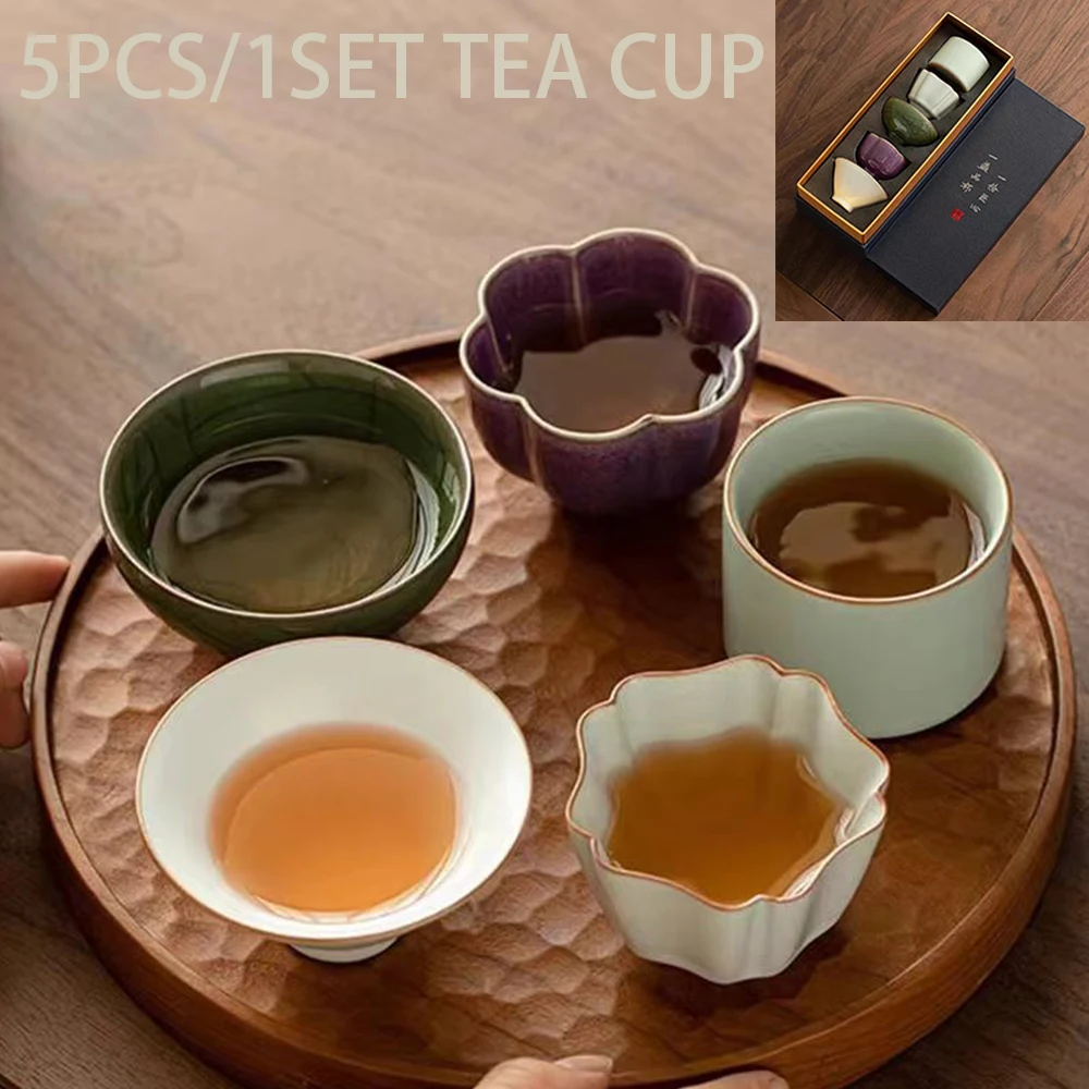 

5-piece ceramic cup set Chinese style teacup porcelain handmade kung fu teacup colorful teacup gift set