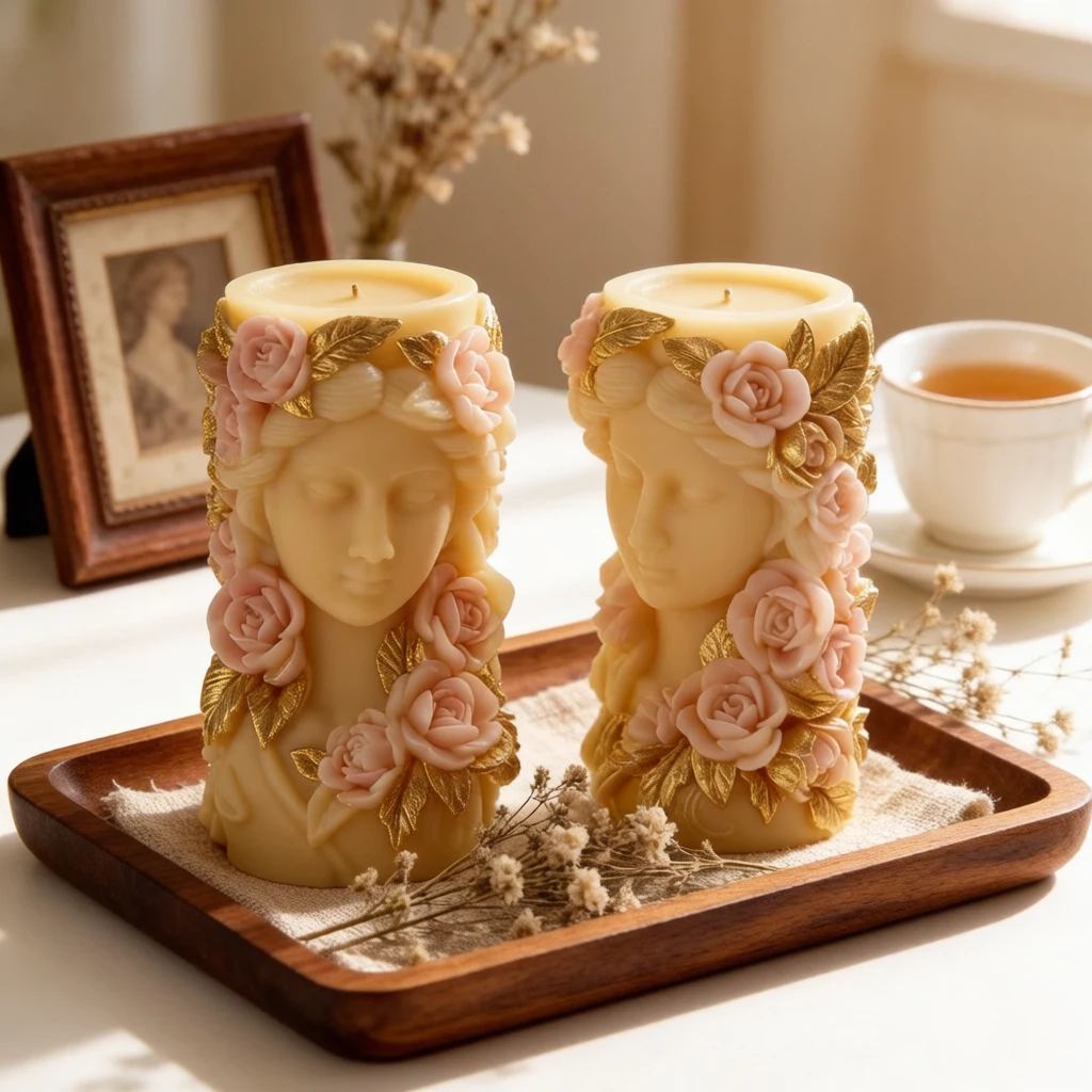 Floral Portrait Cylinder Candle Silicone Mold DIY Scented Wax Plaster Diffuser Stone Craft Home Decor