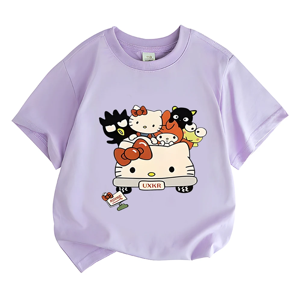 

Kawaii Hello Kitty Melody Short Sleeve T-Shirt Print Short Sleeve Cotton Boys/Girls Tee-shirt Casual Comic T Shirt Y2k Clothes