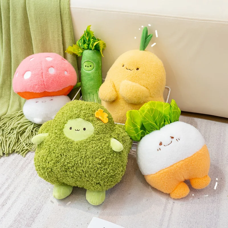 Kawaii الخضار الأسرة بلوشي البروكلي البروكلي الباذنجان الثوم الفجل البطاطس الكرفس اليقطين الفطر محشوة ألعاب الدمى الاطفال