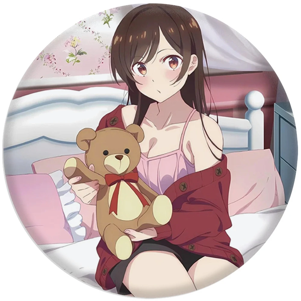 58mm Anime Rent-A-Girlfriend Lchinose Chizuru Asami Nanami COSTUME Cosplay Distintivo Pin SPTE Spilla in banda stagnata ﻿   Prop Gilf