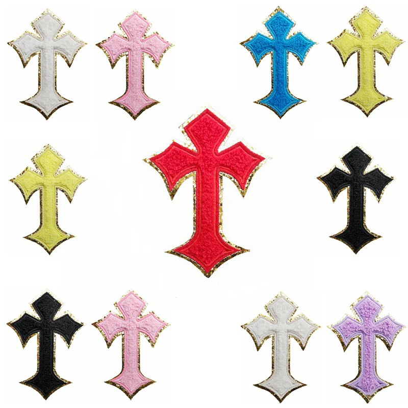 Biblical Cross Jesus Patches Chenille Towel Iron on Applique Ironing Badges Sewing Patch for Clothing Jackets Backpacks Jeans