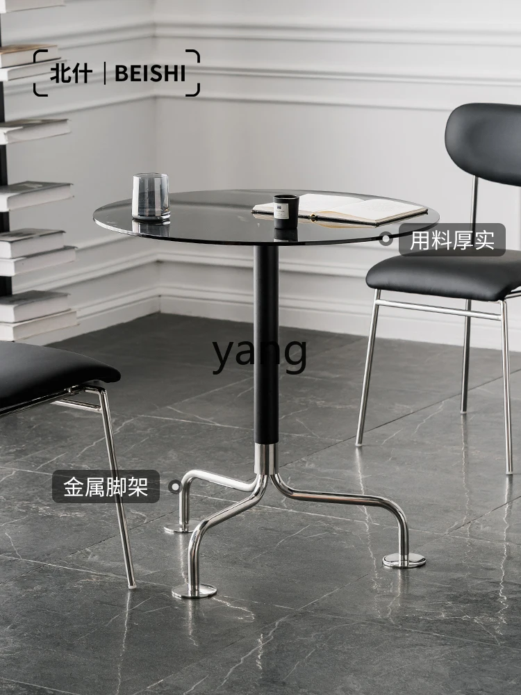 Yjq Creative Glass Dining Table Small Apartment Home Occasional Table Restaurant Light Luxury Negotiation round