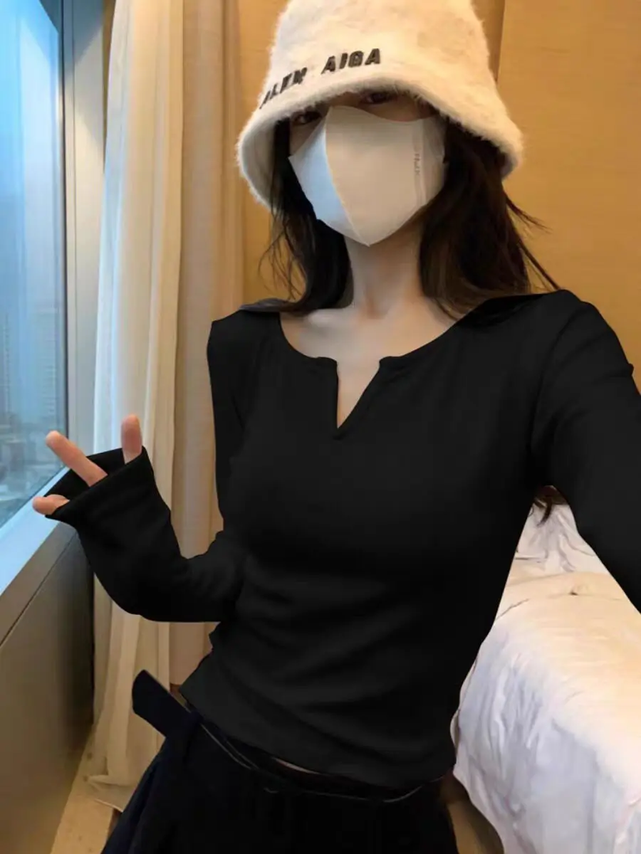 เสื้อยืดแขนยาวสำหรับเด็กผู้หญิง วัยรุ่น ผู้หญิง ฤดูร้อน ผ้าฝ้าย ตัดต่อช่วงไหล่ สไตล์วันหยุด ลำลอง ทันสมัย สาวรุ่นใหม่ ระบายอากาศได้ดี น้ำหนักเบา สไตล์สาวออฟฟิศ