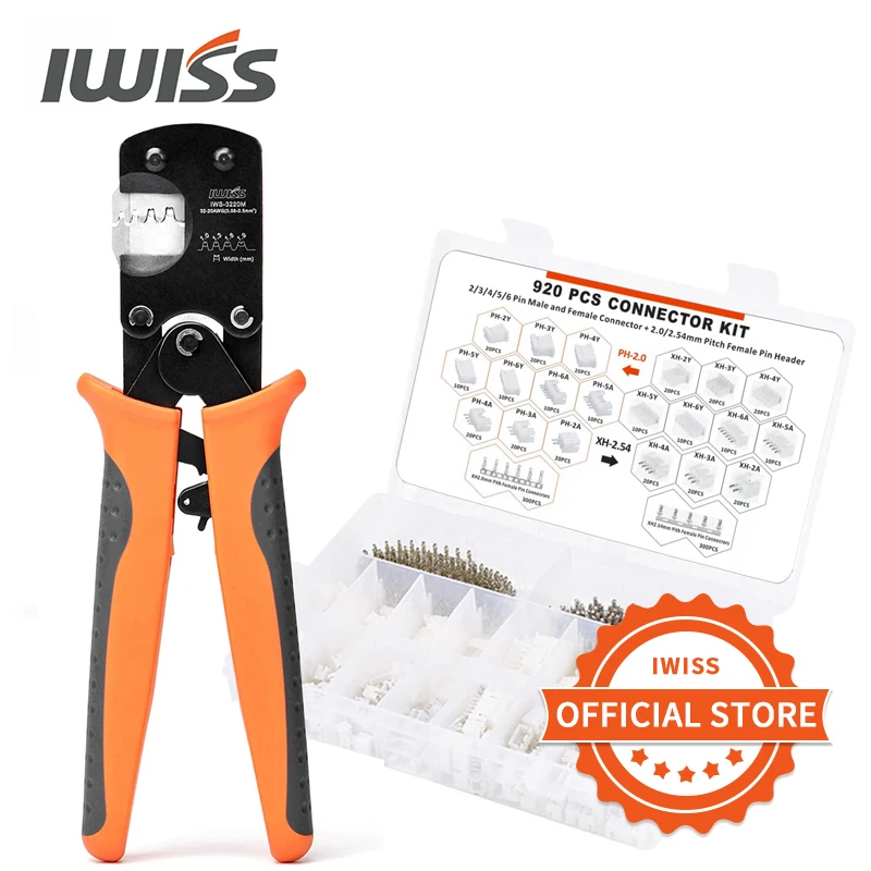 IWISS IWS-3220M Micro Connector Pin Crimping Tool for JST Terminals XH2.54/PH2.0 Pliers for 0.03-0.5mm² Mini Hand Crimper Plier