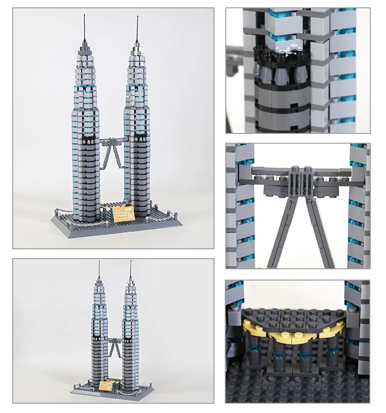Creative Malaysia Modern Architecture Building Block Petronas Twin Towers Bricks Construction Model Toys Collection For Gifts