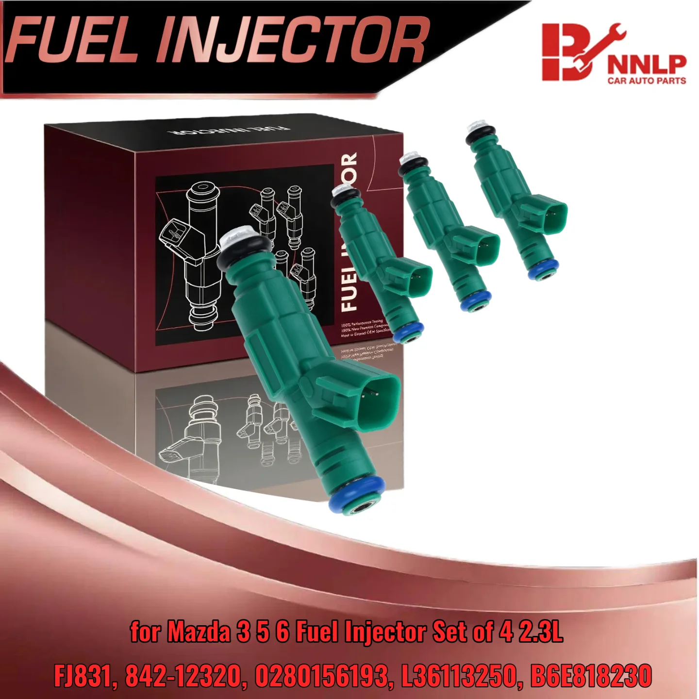 

for Mazda 3 5 6 Fuel Injector Set of 4 2.3L 0280156193 FJ831 842-12320 L36113250 B6E818230