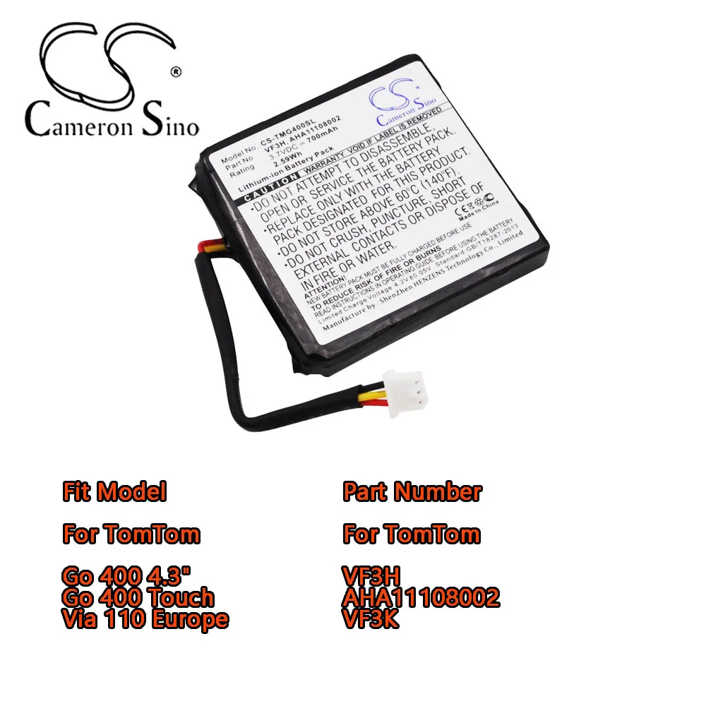 

Cameron Sino 700mAh GPS, Navigator Battery For TomTom Go 400 4.3" Go 400 Touch Via 110 Europe For TomTom VF3H AHA11108002 VF3K