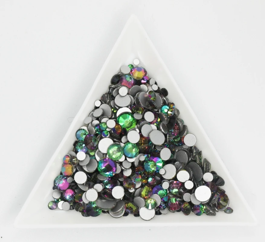 Good Quality ss3-ss34 Crystal Vitrail Medium / Green Volcano Flat Back Nail Art Glue On Rhinestones / Non Hotfix Crystals