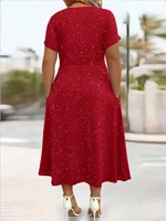 Ladies' elegant plus size powder sprinkled shiny twisted knot with pockets V-neck dress - Image 2