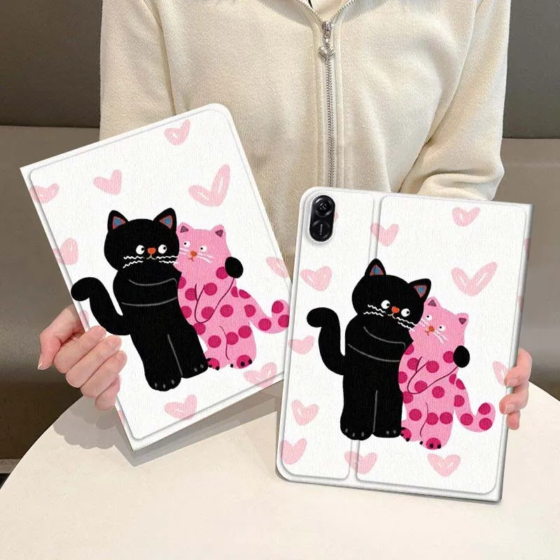 

Black Pink Cartoon Cat Pattern Case For Honor Magic Pad 6 7 X8 V6 V7 Pro V8 X9 8 V8 9 13 X8a 2 V9 GT X9a X9 GT2 13.3 Inch Tablet