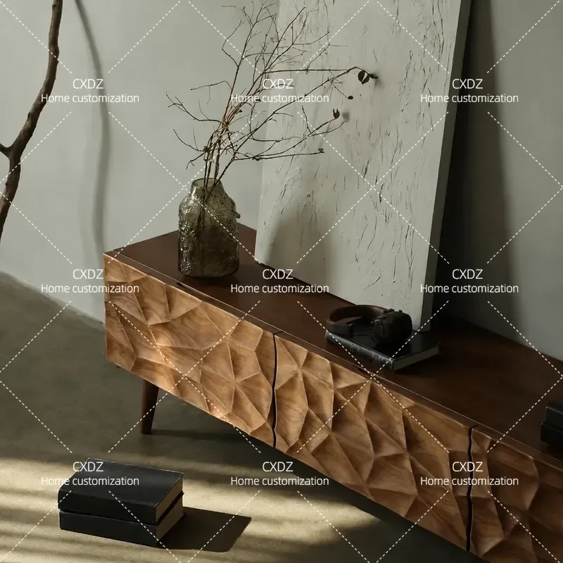 Wabi Style Irregular Floor TV Cabinet Solid Wood Minimalist Luxury Living Room Storage Unit for Small Apartments Creative