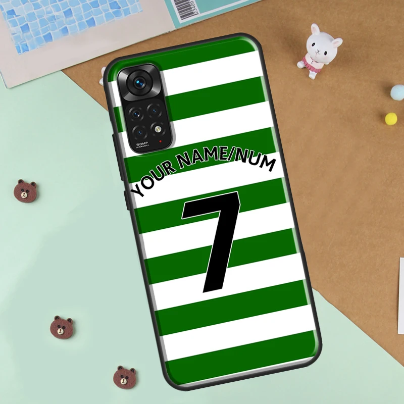 Personalised Football Number Strips Phone Case For Xiaomi Redmi Note 12 8 9 10 11 Pro 8T 9S 10S 11S 12S 10A 9C 10C 12C Cover