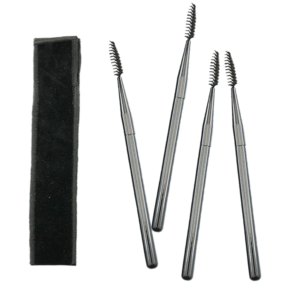 4 個まつげブラシまつげコーム眉毛マスカラ旅行収納ポーチアイメイクツールまつげクリーニングキット眉ブラシ