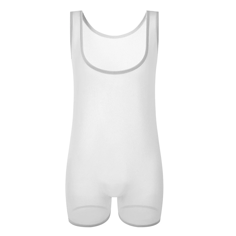 

Men Sexy Underwear Thin Mesh See Through Bodysuit Sleeveless Briefs Jumpsuit Elastic Breathable Male Erotic Lingerie