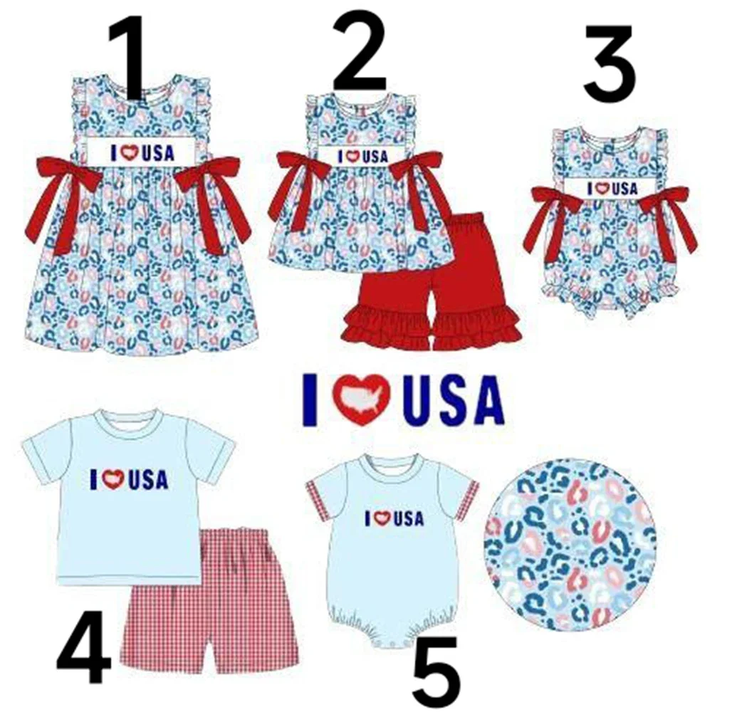 

Toddler holiday clothes Kids Independence Day Matching Set I Love USA Letter Print colorful textured print Summer new style