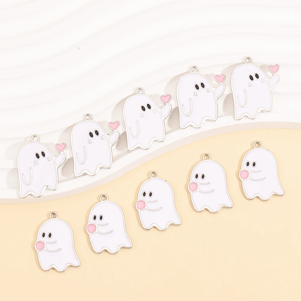 10 Stück süße schwarze und weiße Geister-Anhänger Halloween-Party-Dekorationen für Halskette Ohrringe DIY Schmuckherstellung Legierung Charms – Detail 16