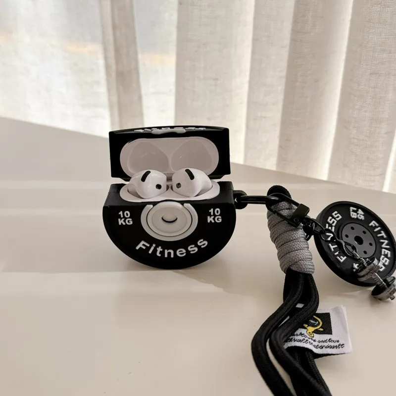 Novelty 3D Gym Dumbbell Case for Fitness Lovers Soft Silicone Shockproof Cover with Keychain for AirPods 4 Pro 2 Pro 3