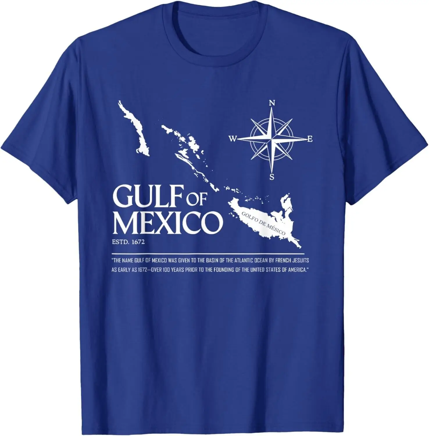 Gulf of Mexico Not US America Historic Map 1672 T-Shirt Short Sleeve Casual 100% Cotton T Shirts