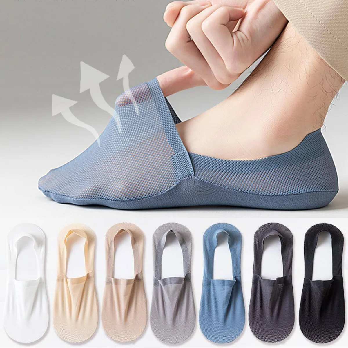 Suummer Invisible No Show Socks Men Male Silicone Non-slip Low Cut Boat Socks Hollow Out Thin Mesh Breathable Mens Sock Slippers