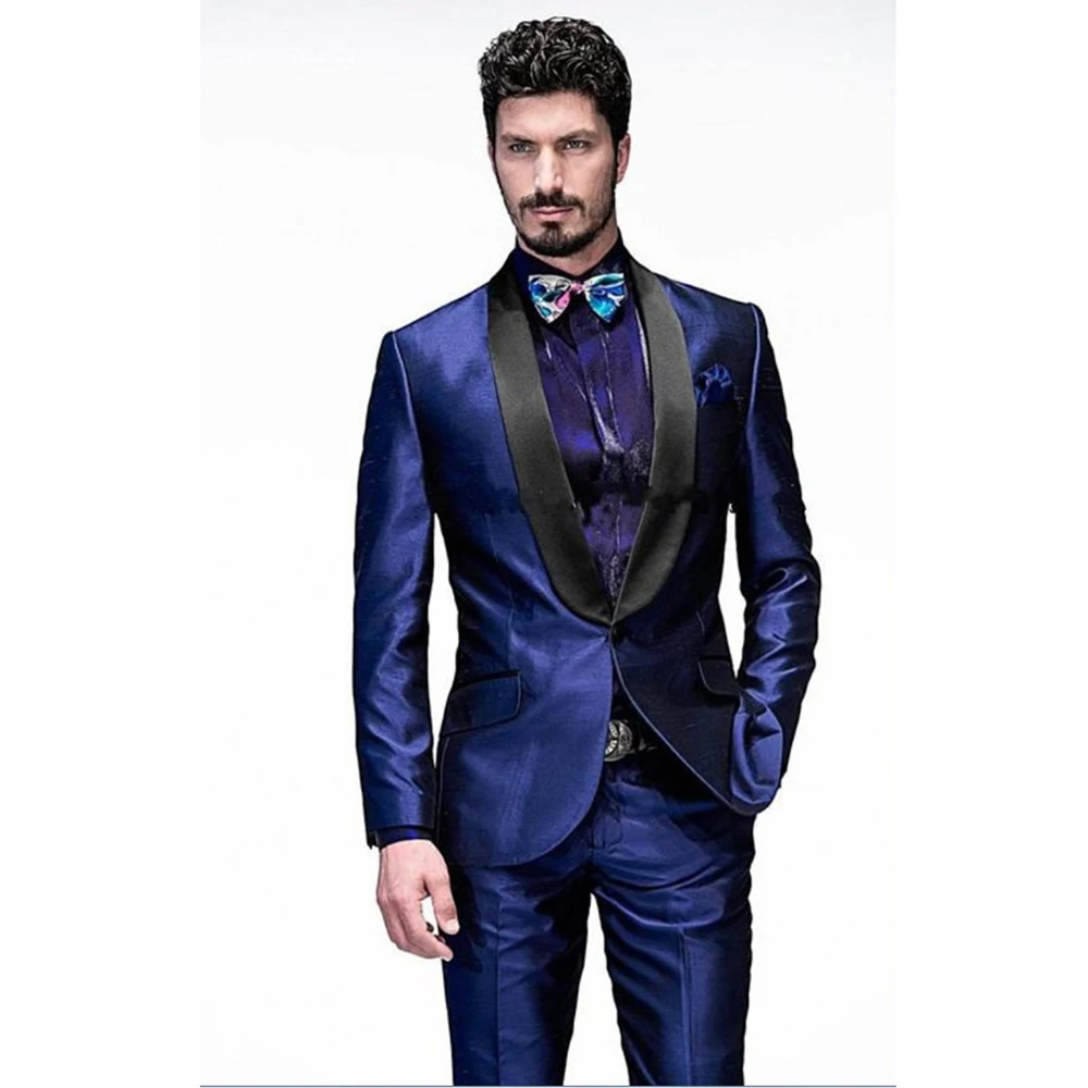

Fashion Wedding Suit For Men Business Casual Party One Button Suits Slim Fit Shaw Lapel 2 Piece (Jacket+Pants) Costume Homme