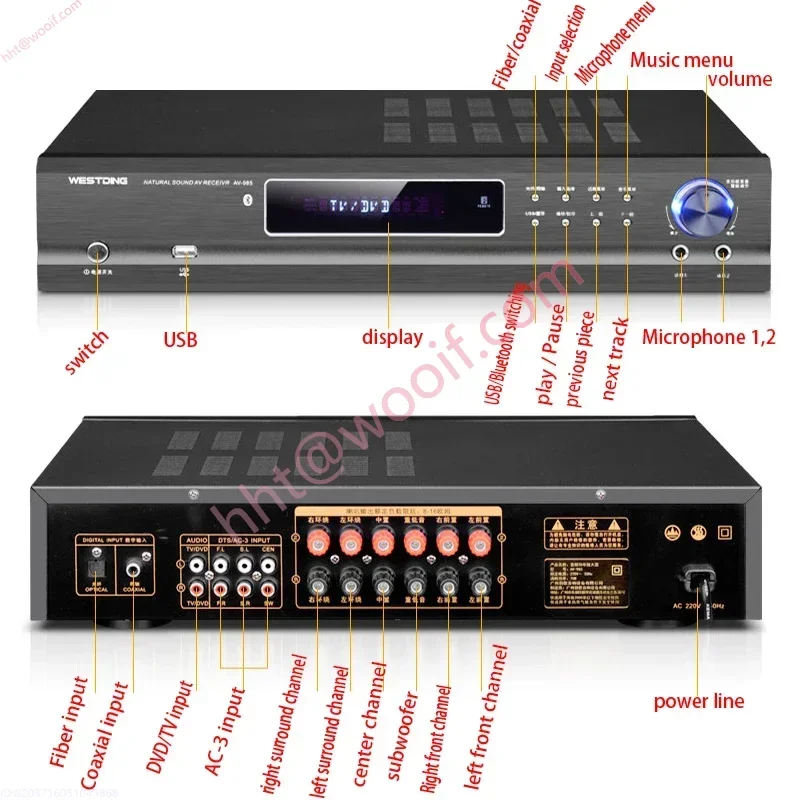 220 فولت بلوتوث مكبر للصوت AV-985 650 واط 5.1 قناة مكبر للصوت المسرح المنزلي الصوت عالية الطاقة حمى المنزل Ktv مكبر للصوت الكاريوكي