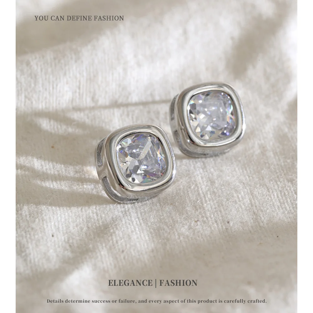 NiNice 16K PVD Plated Stainless Steel Zircon Square Small Stud Earrings for All Occasions Daily Jewelry New Arrivals