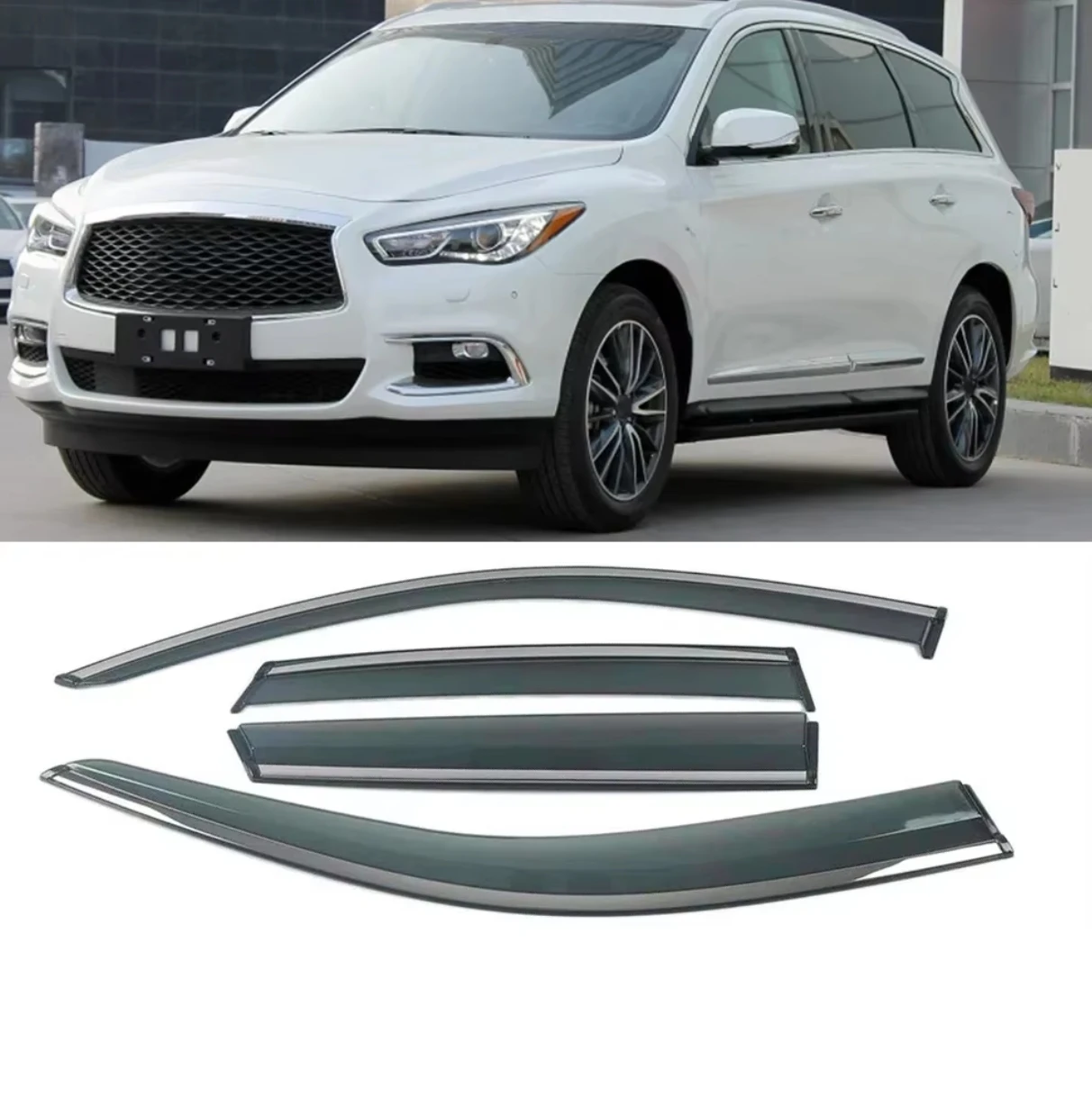 

Chrome Strips Rain Guards for INFINITI QX60 2012-2020 Wind Deflectors Door Visor Vent Shades Ventvisor Window Visor Accessories