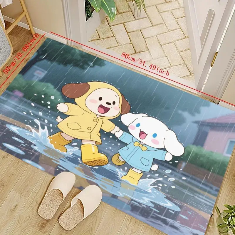 

1 шт., милый мультяшный коврик в стиле щенка и Cinnamoroll, дождливый день, друзья, брызги, напольный коврик, мягкий впитывающий нескользящий коврик (50x80