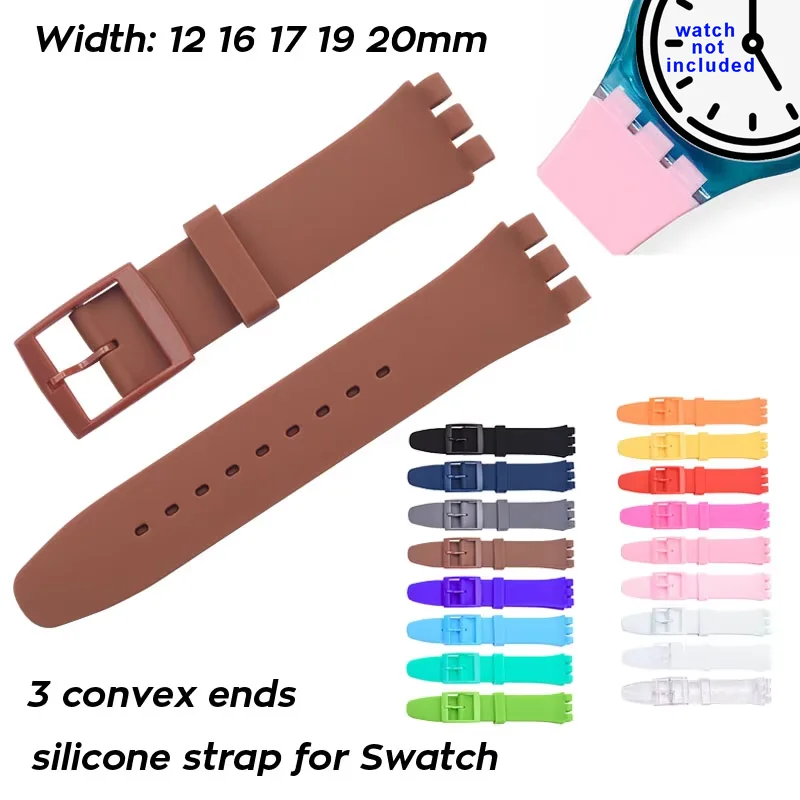 Replacement Silicone Strap for Swc Big Bold Jelly Skin Classic Watch Band 12 16mm 17mm 19mm 20mm 3-convex Ends Soft Bracelet