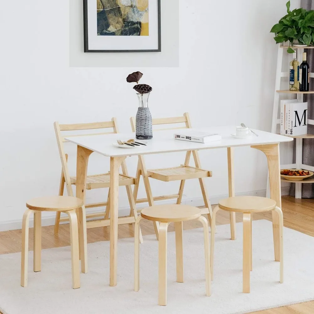 Rouleaux de piste empilables en bois courbé, chaise de comptoir dos nu avec dessus rond, coussin en feutre antidérapant, recommandé, ensemble de 4, 18 pouces