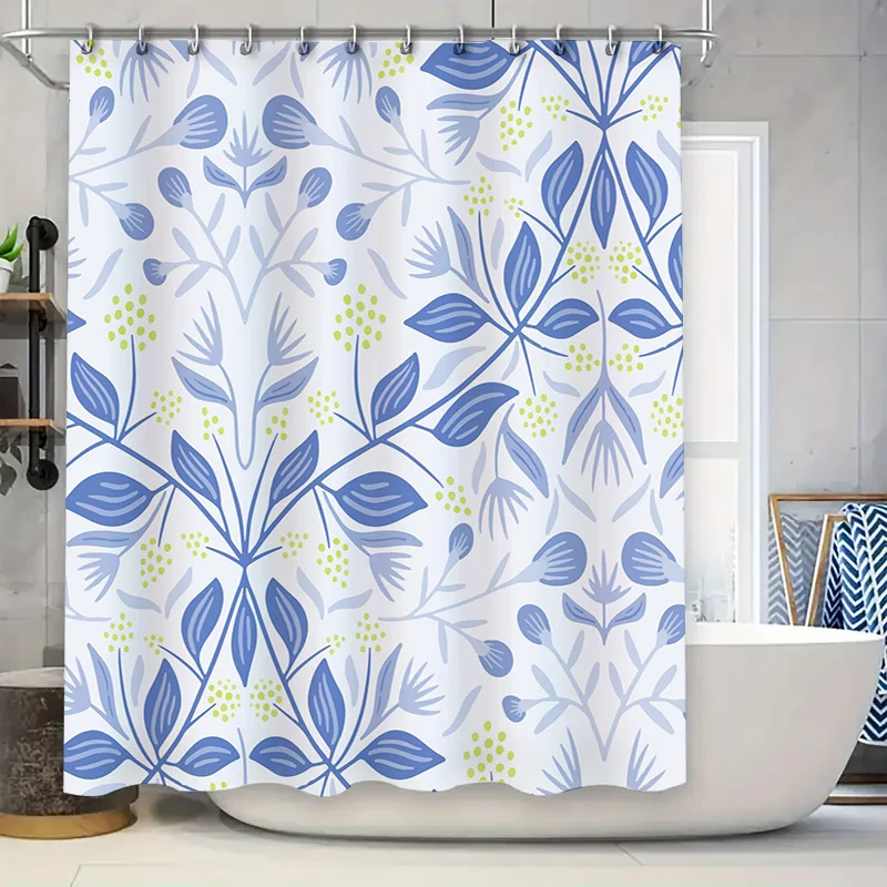 

Синяя цветочная занавеска для душа, декоративная водонепроницаемая занавеска для ванной комнаты, современные аксессуары для дома