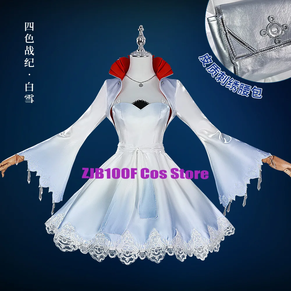 Anime RWBY Cosplay Weiss Schnee Costume White To Blue Gradient Elegance Dress Lace Lolita Ponytail Wig Jirai Kei Girls Halloween
