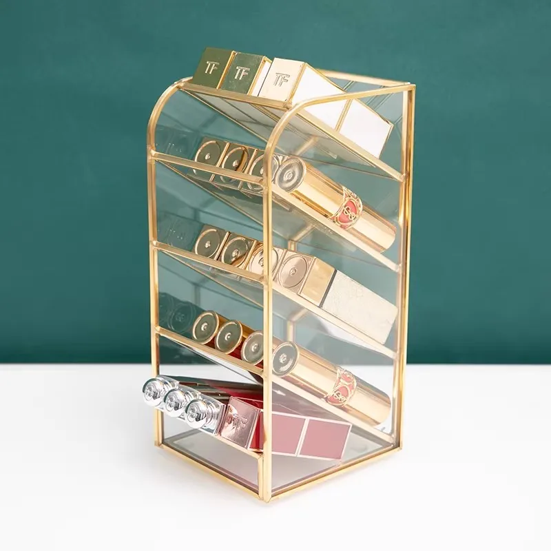 

Стеклянная косметическая коробка, коробка для хранения помады, 5-слойный держатель для помады, шкатулки для ювелирных изделий, стеллаж для хранения косметики, полка для блеска для губ
