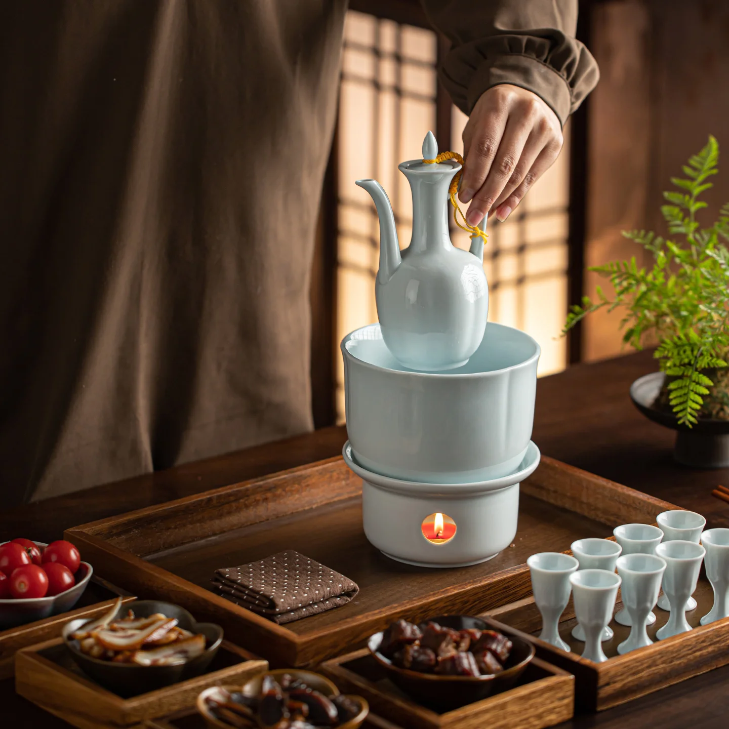 Tetera de Cerámica Antigua de Estilo Chino, Jarra para Vino Caliente de Media Pinta, Dispositivo para Servir Vino Blanco, Botella para Vinagre y Salsas para Uso Doméstico