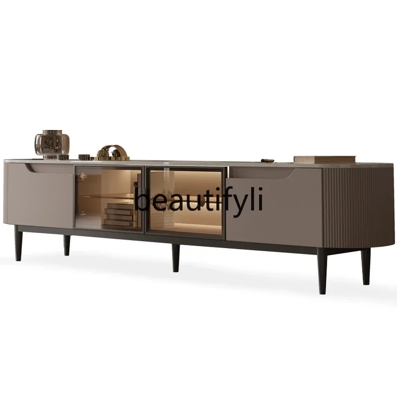 

Light luxury rock slab TV cabinet coffee table combination new simple small apartment high-end storage floor cabinet