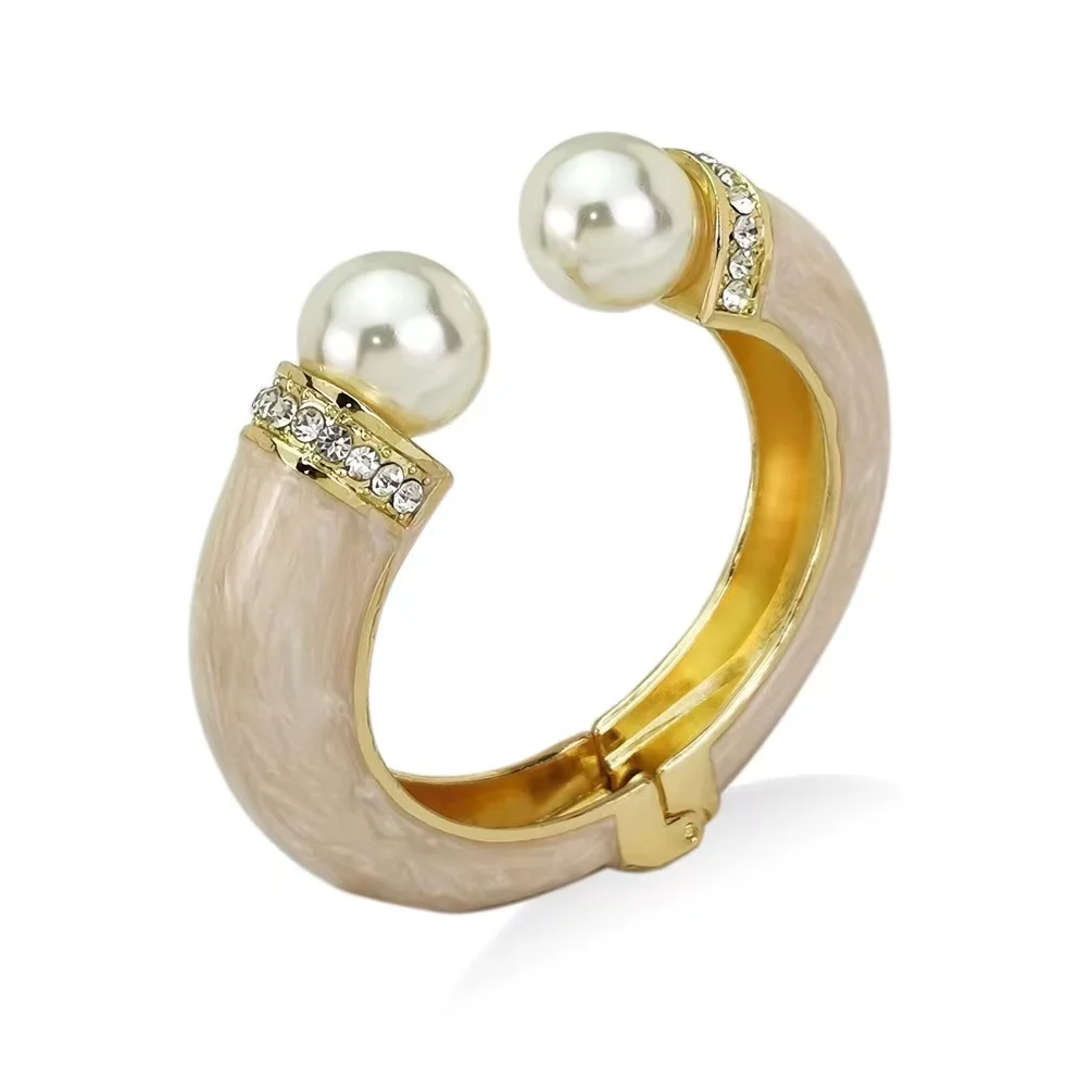 European and American Pearl Bracelets Cuff Bangles For Women Charm Jewelry Oil-spot Glaze Zinc Alloy Party Bracelets Accessories