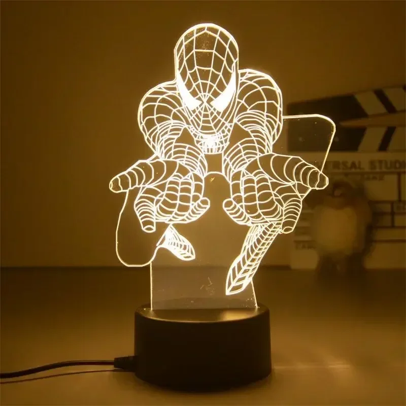 Homem-Aranha Anime Figure LED Lights para Crianças, Ironman, Disney Action Figures, Lâmpada Do Quarto Das Crianças, Brinquedos Modelo Decoração, Presente para Crianças, 3D